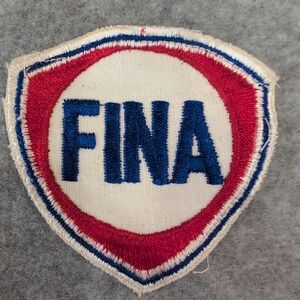 Vintage FINA Embroidered‎ Patch Badge Blue Red White Shield Emblem Oil Gas